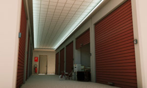 a hallway of self storage units
